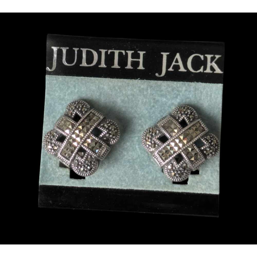 Judith Jack 925 Sterling Silver Marcasite Square Stud Pierced Earrings